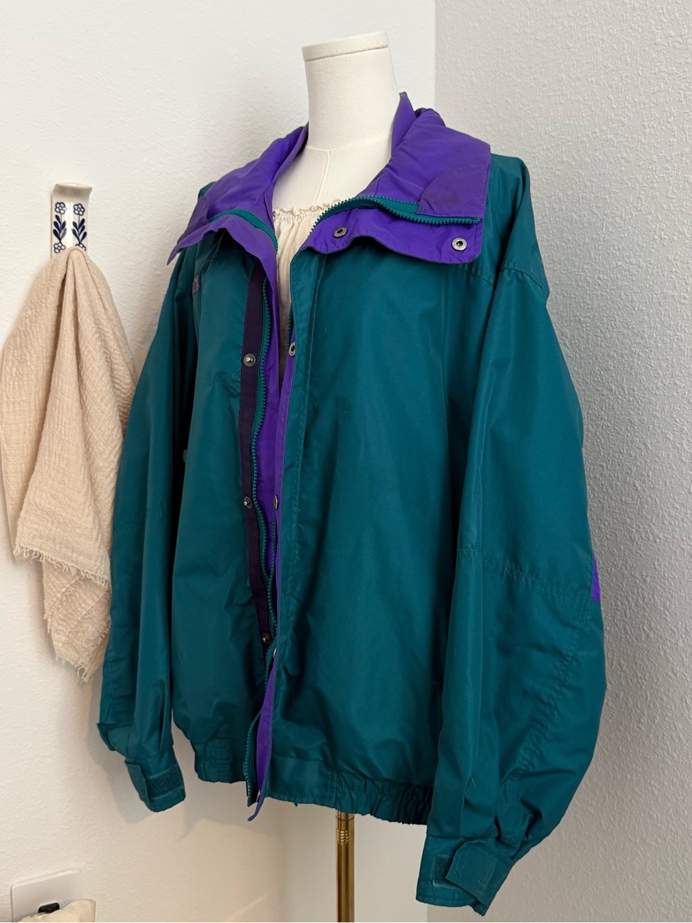 Vintage Columbia Sportswear Teal Purple Nylon Windbreaker Jacket 80s 90s